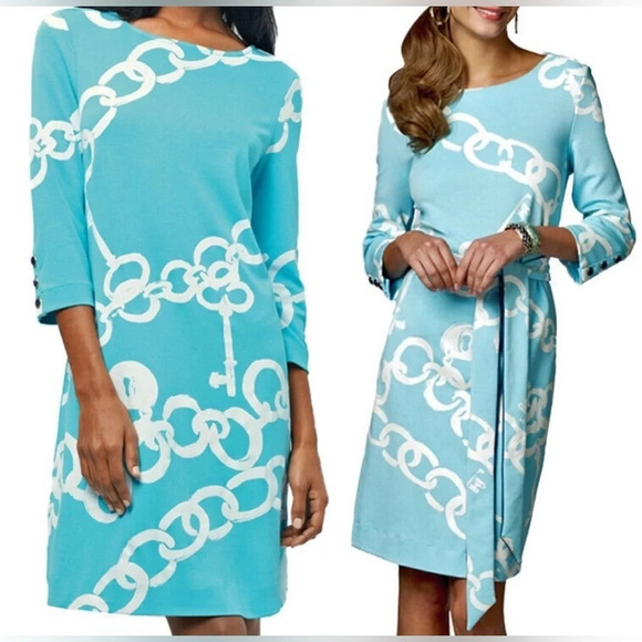 Lilly Pulitzer Jonah Shorely Blue Ball Chain Belted Tunic Dress Nautical Small - Picture 4 of 9